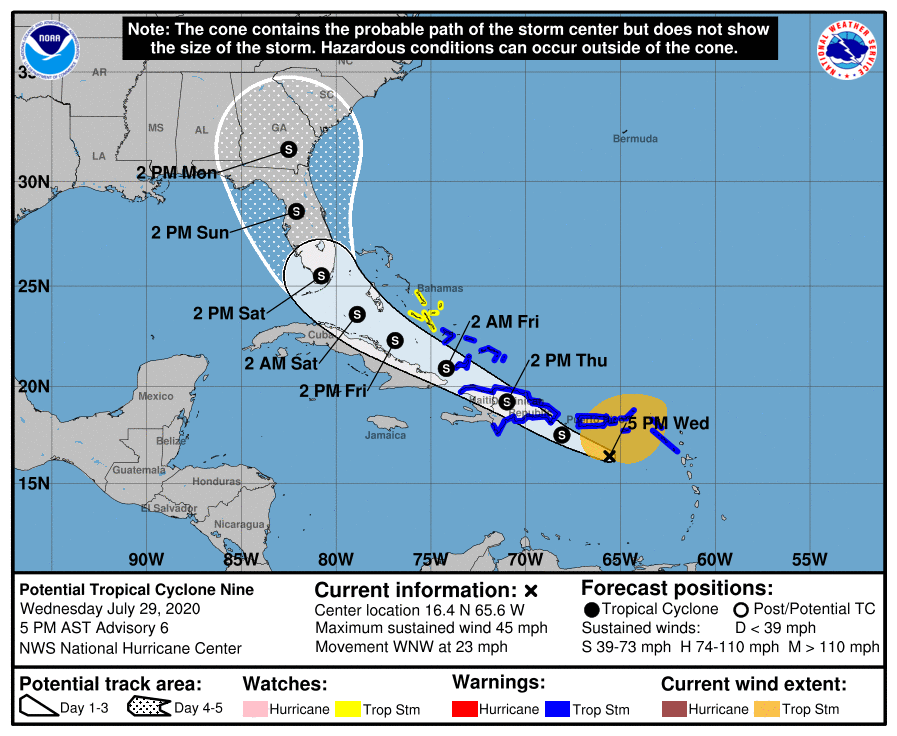 Potential Tropical Storm Isaias forecast