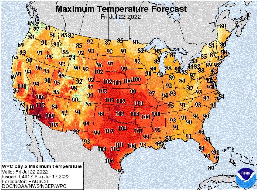 Forecast high temperatures for Friday