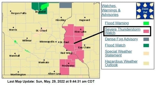 Severe thunderstorm watch has been updated; no longer includes Twin Cities