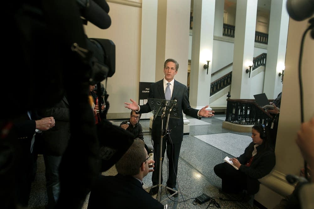 Norm Coleman holds a brief press conference