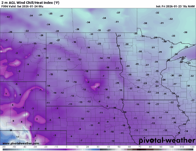 Wind chill forecast Friday 6 p.m. to Sunday 6 p.m.