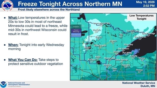 Late-season freeze overnight, unsettled start to Memorial Day weekend