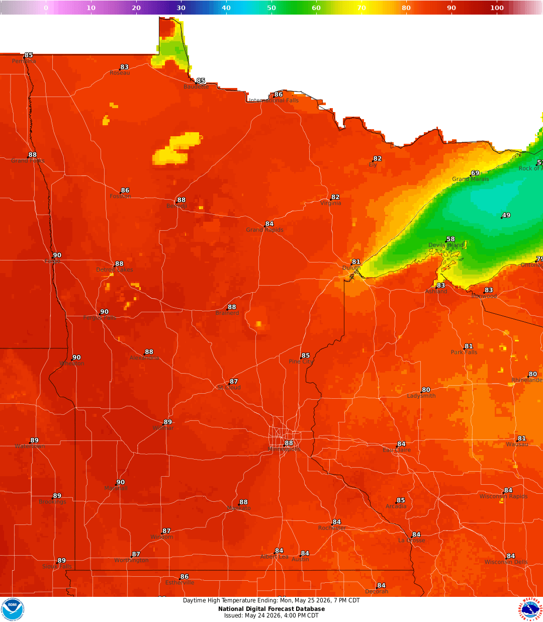 Highs for Monday