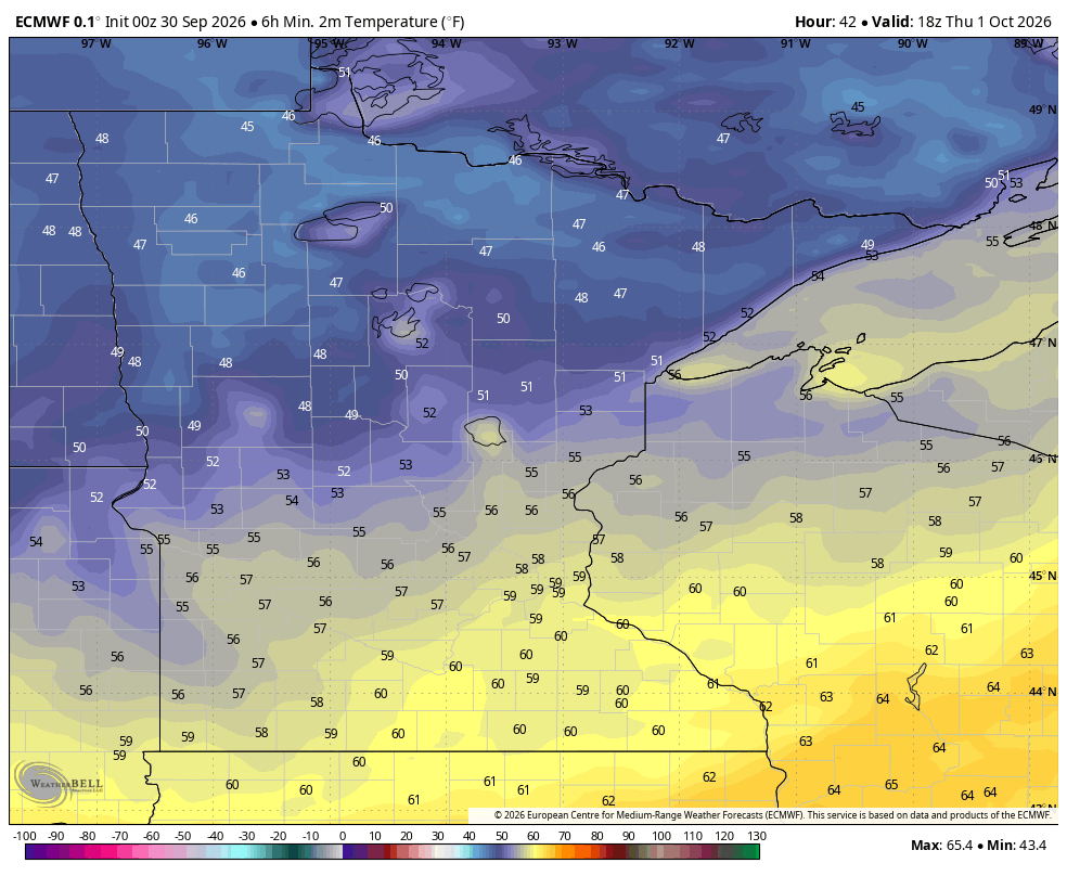 Blue and yellow over a map of Minnesota