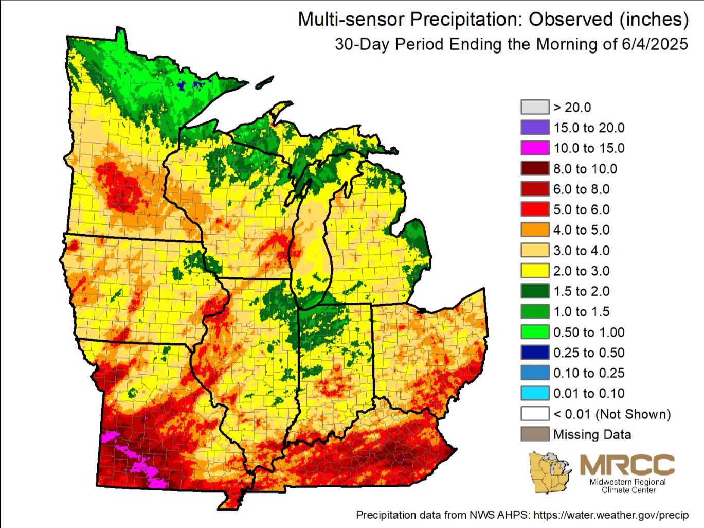 Rainfall totals for the past 30-days