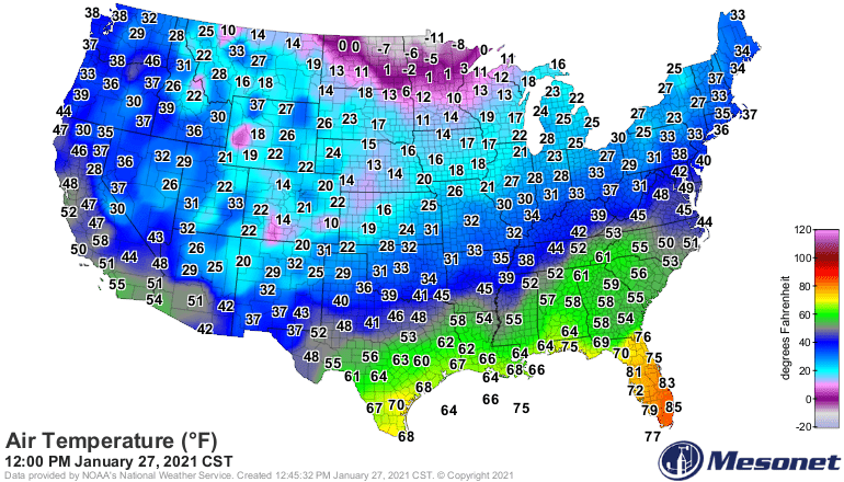 Temperatures Wednesday afternoon