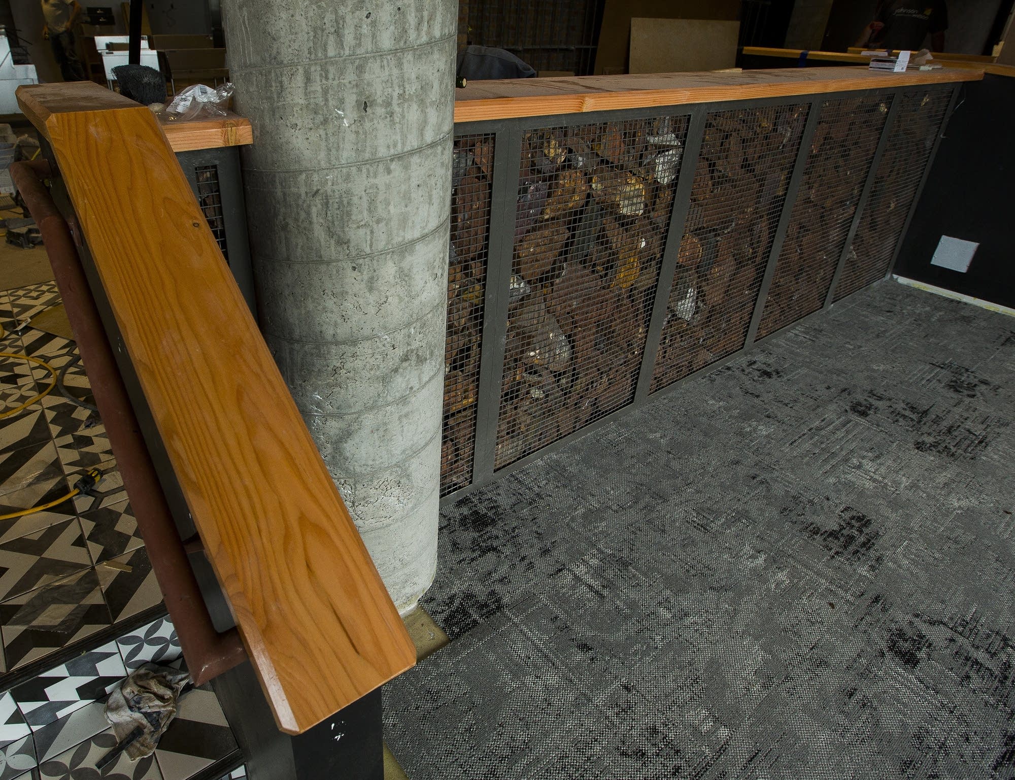 Wall of taconite in the restaurant area.