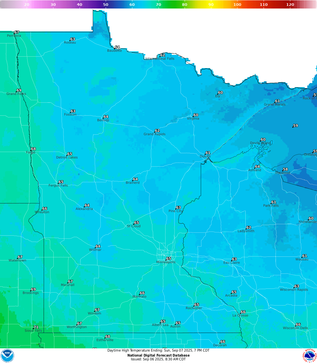 Highs for Sunday