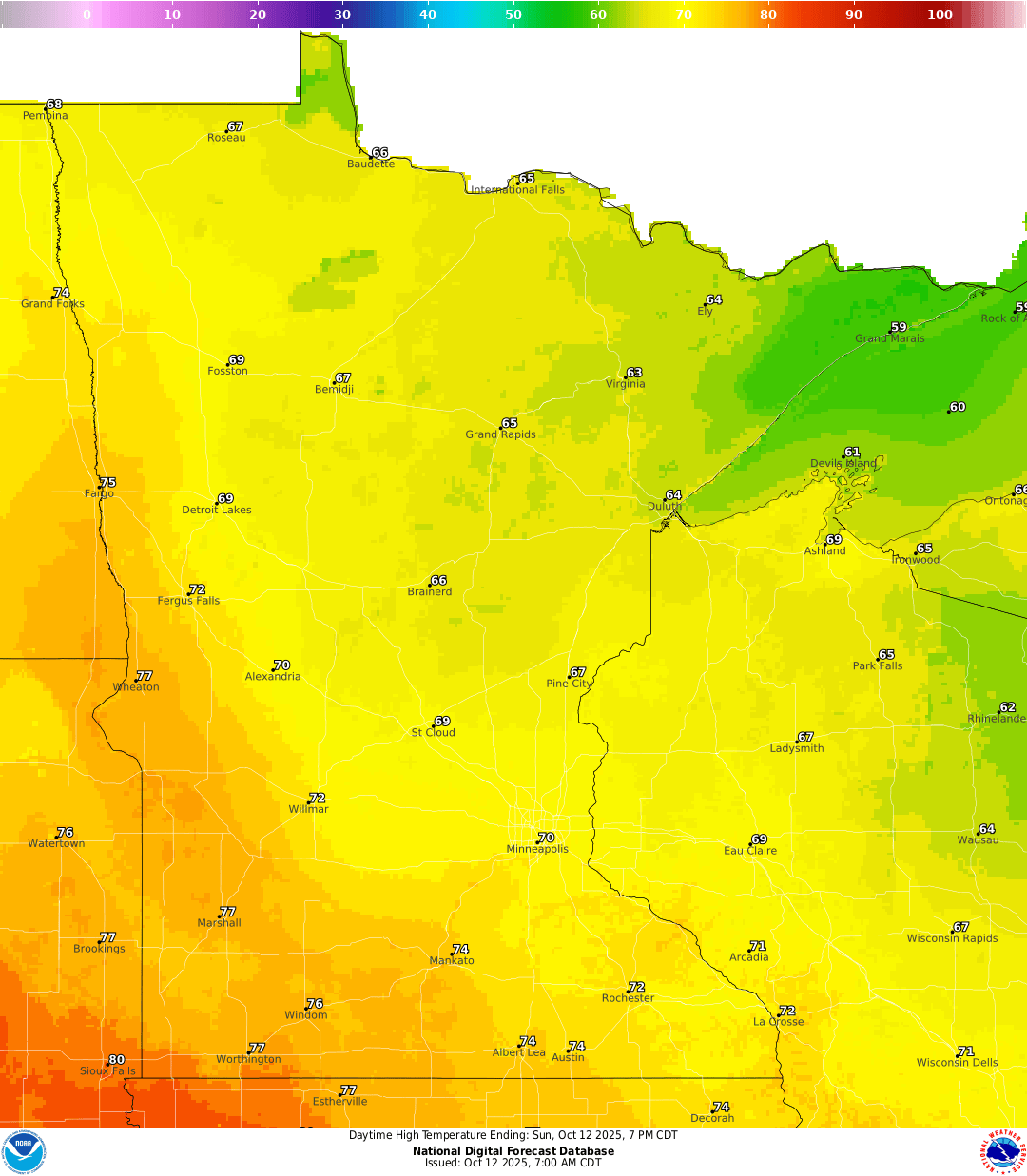 Highs for Sunday