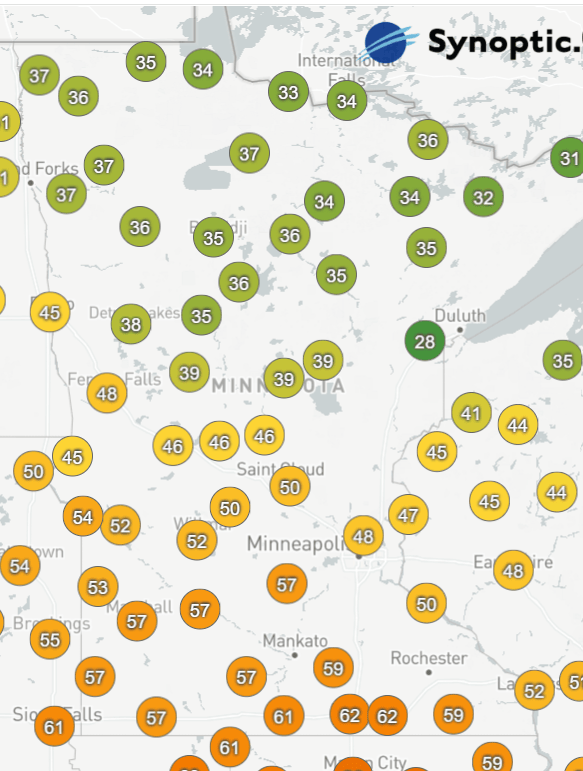 Dew points Sunday 3 p.m.