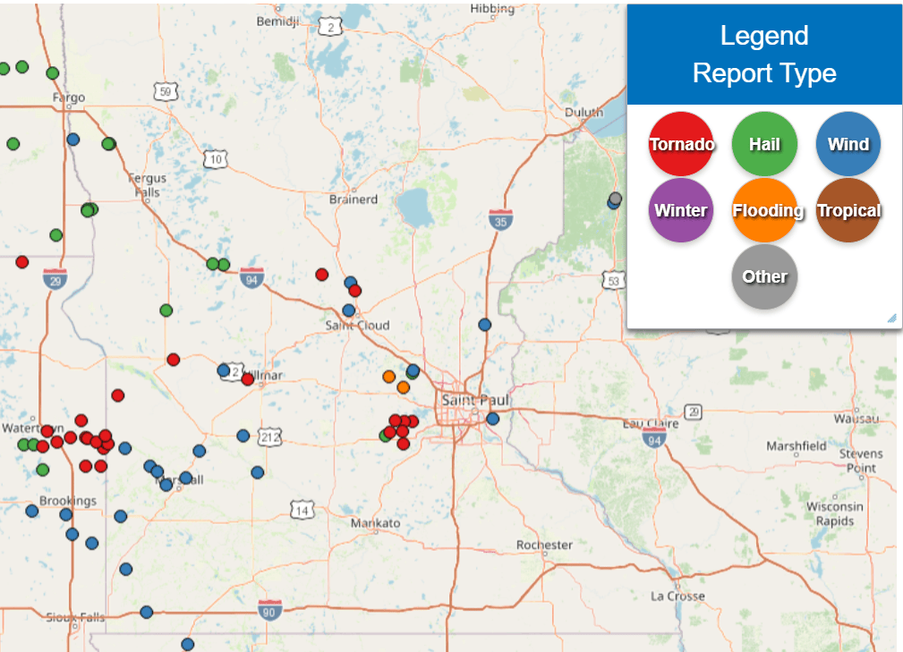 Local storm reports from Saturday into Sunday
