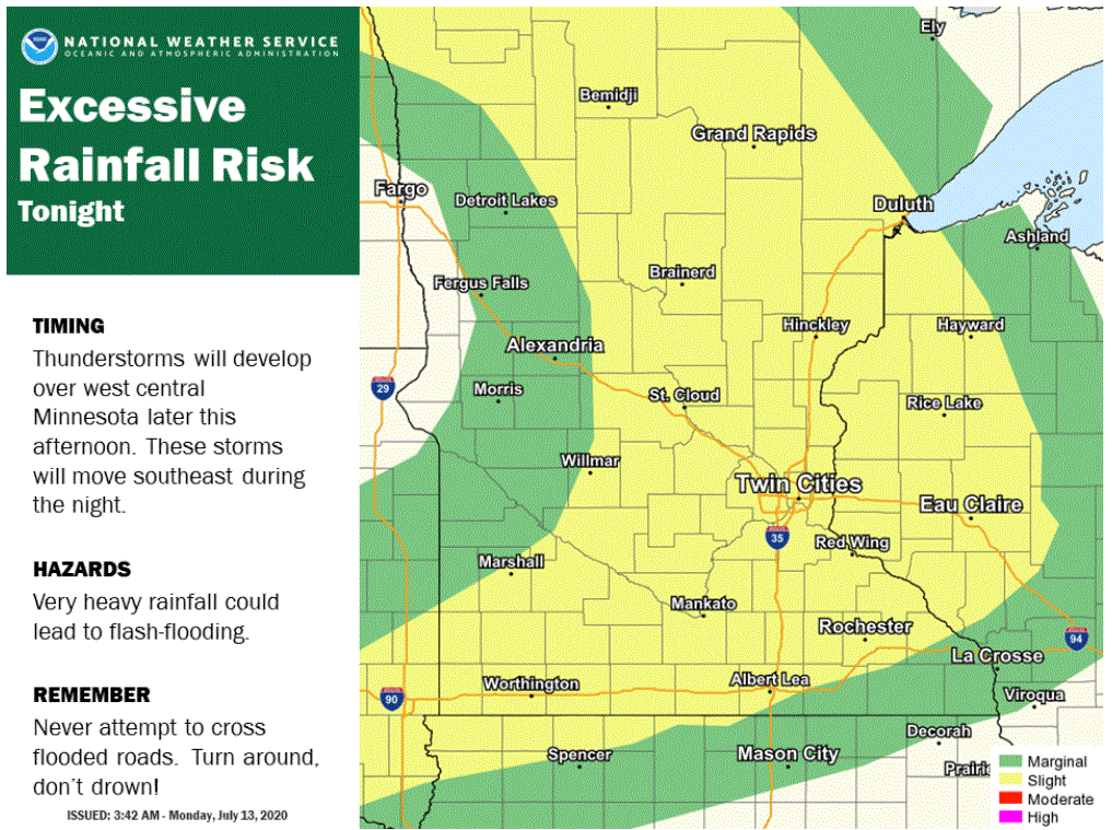 Risk of flash flooding Monday night