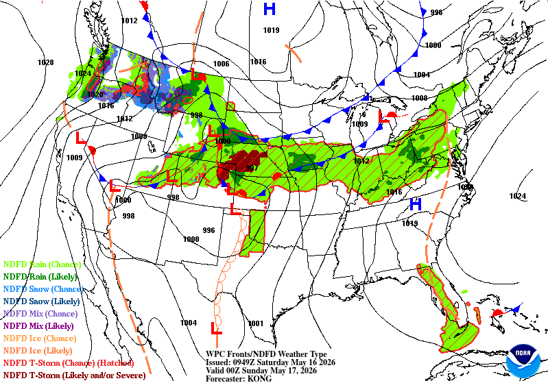 Surface analysis for Saturday 7 p.m. 