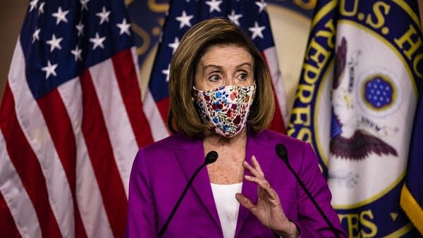 Speaker of the House Nancy Pelosi calls for the removal of President Donald Trump from office either by invocation of the 25th Amendment by Vice President Mike Pence and a majority of the Cabinet members or Impeachment at the U.S. Capitol on Jan. 7, 2021 in Washington.