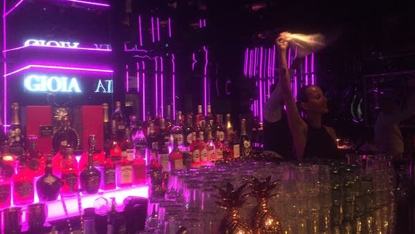 Trying to get the party started at the VIP Room’s outdoors bar in St-Tropez. The club section is closed.