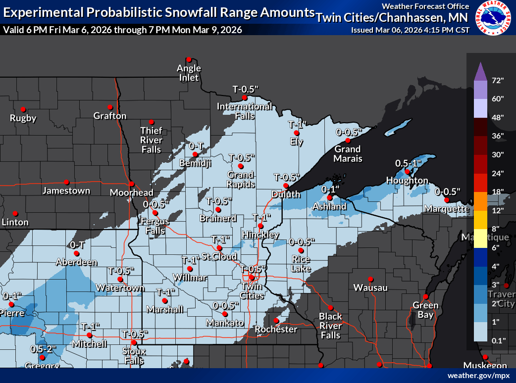 Snowfall projection for Minnesota