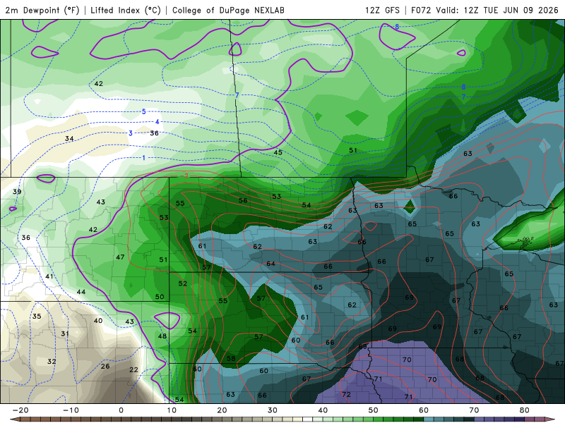 Dew points Tuesday 7 a.m. to Wednesday 1 p.m.