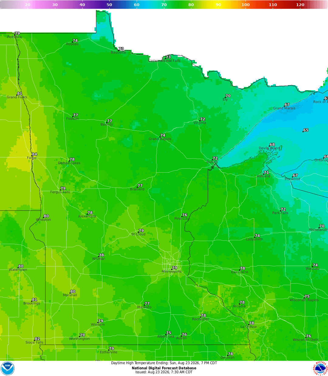Highs for Sunday