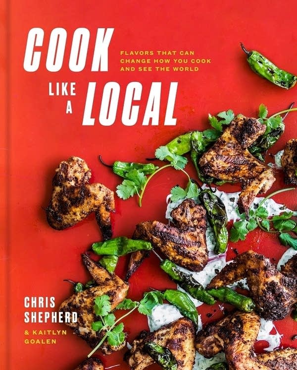 book cover with grilled chicken wings with peppers and cilantro