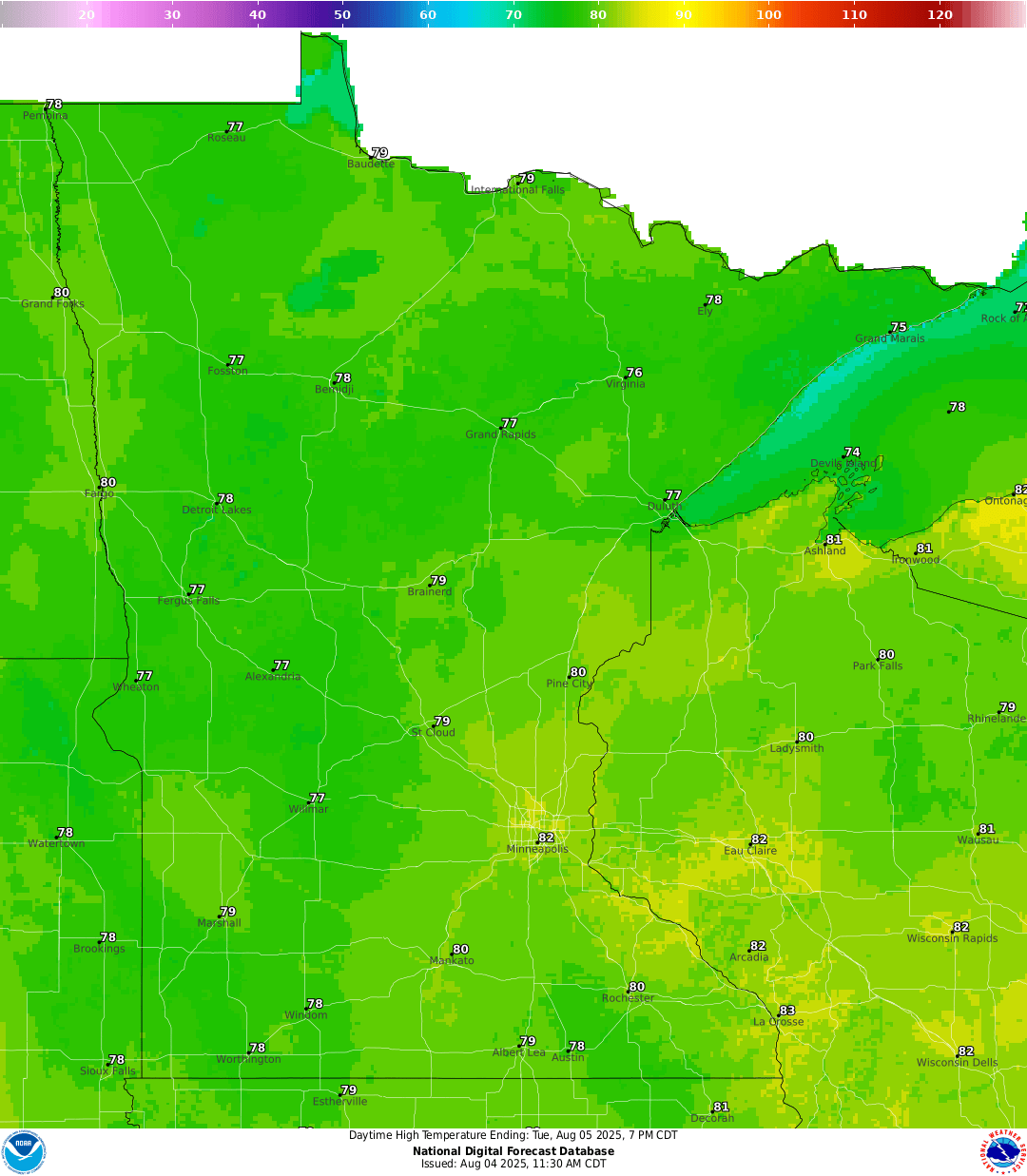 Highs for Tuesday