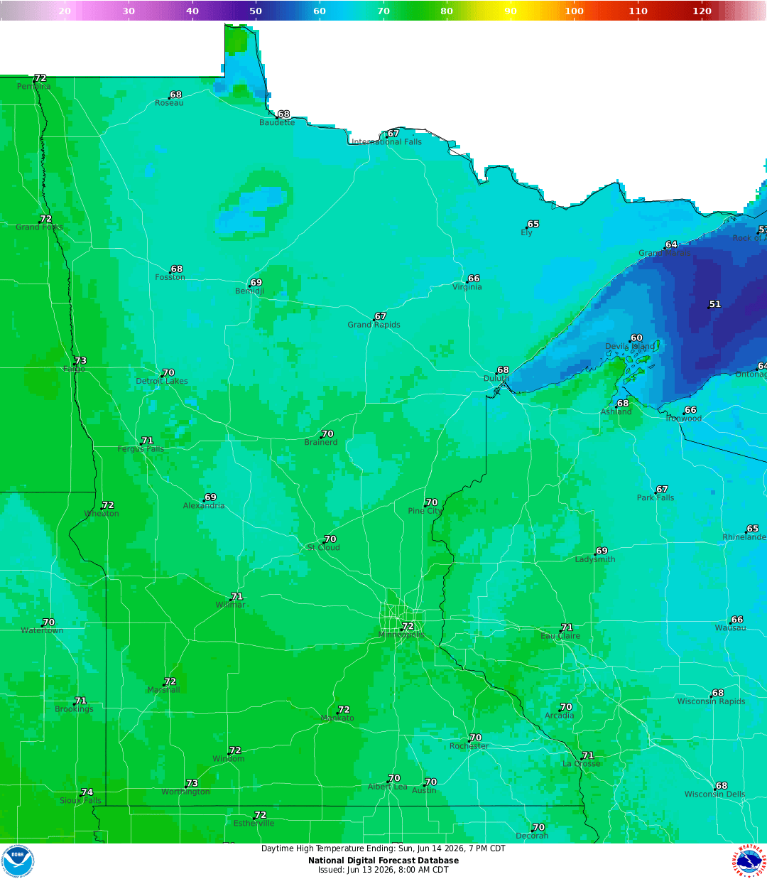 Highs for Sunday