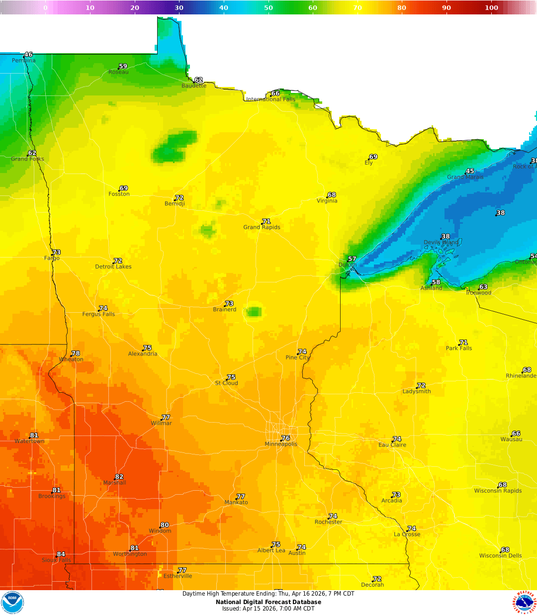 Highs for Thursday