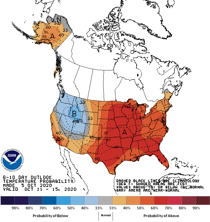 NOAA 6 to 10-day temperature outlook