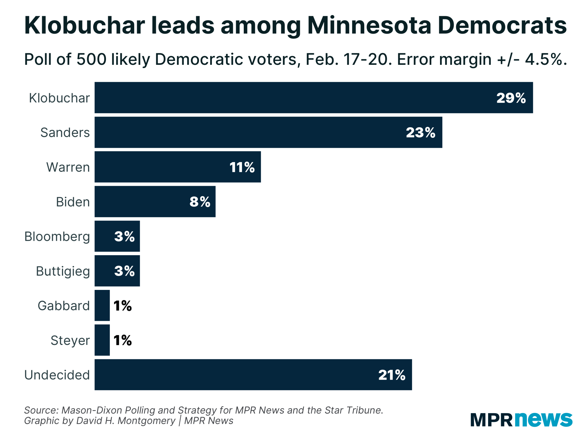 Amy Klobuchar leads among Minnesota Democrats in the presidential primary.