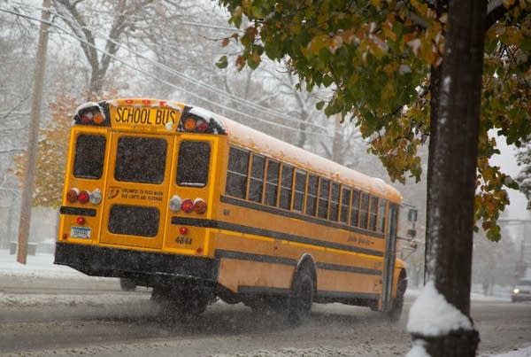 Snow falls in Saint Paul, Minnesota.