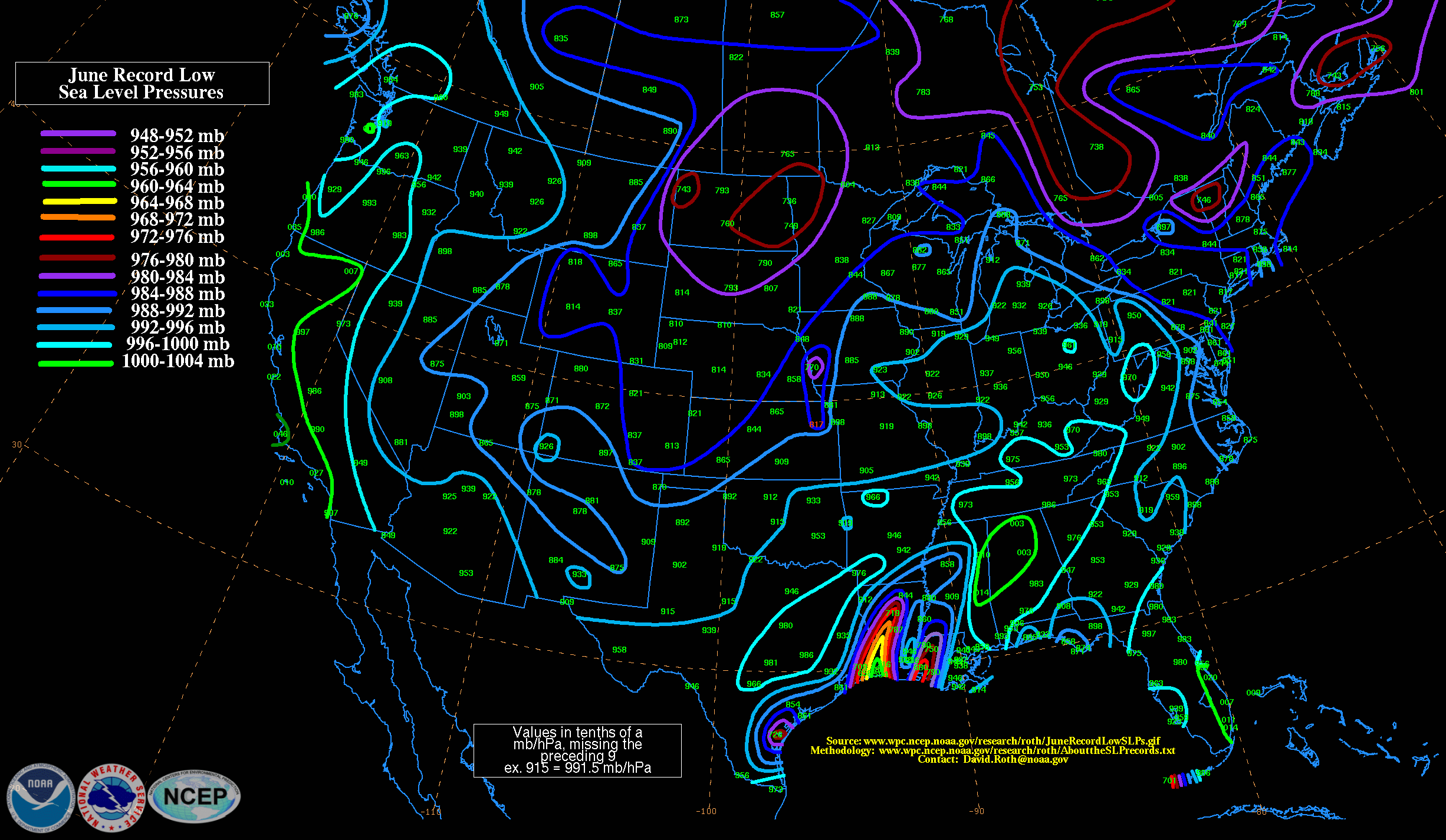 Low pressure records for June in MN