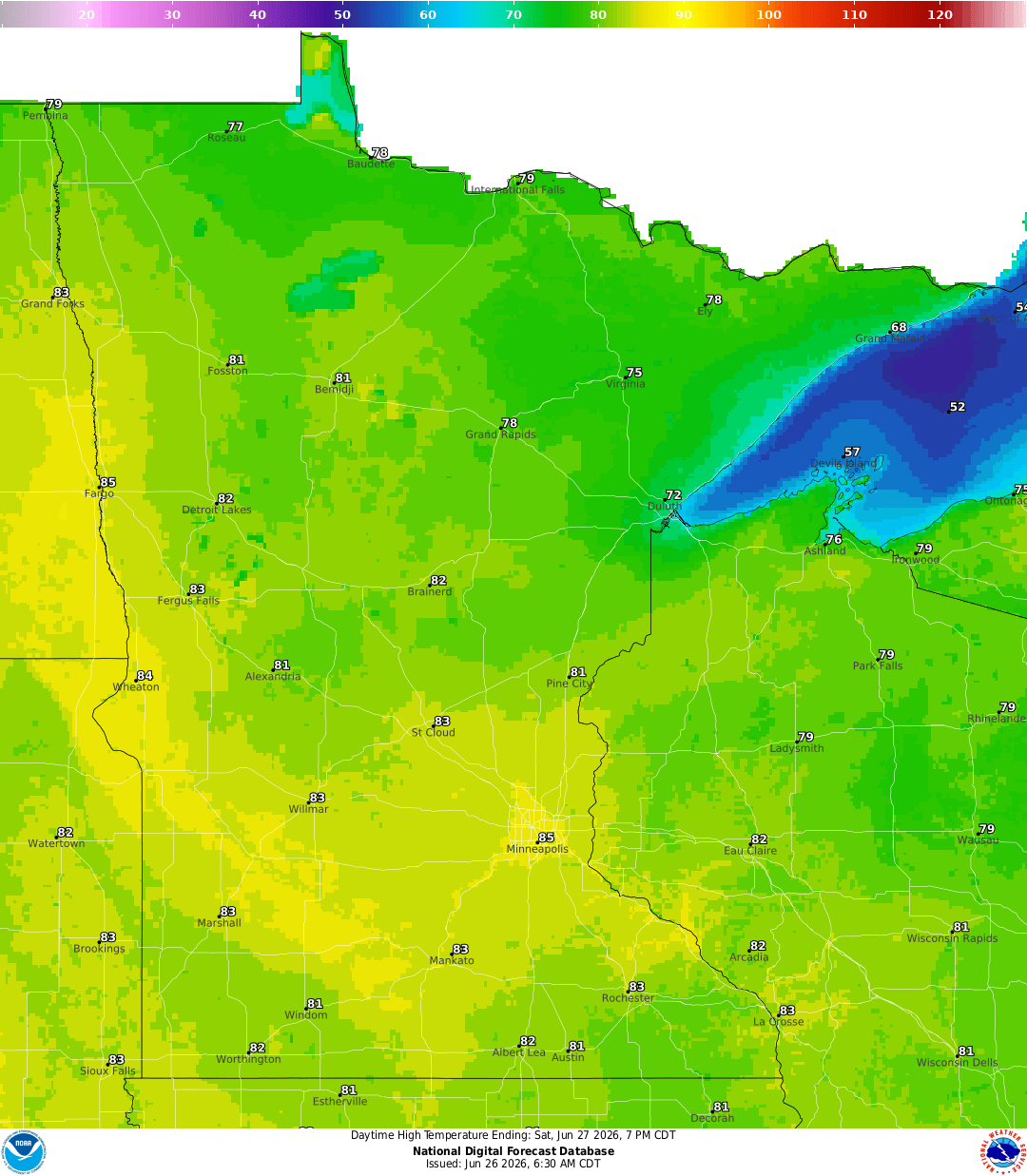 Highs for Saturday