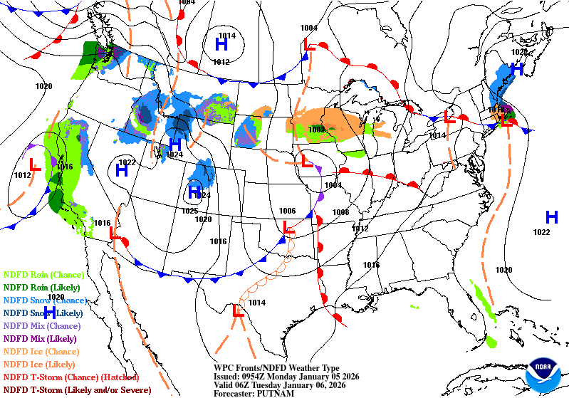 Surface analysis for midnight Tuesday