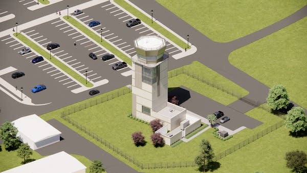 A 3d rendering of a control tower.