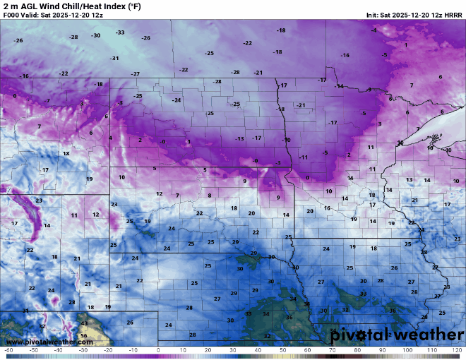 Wind chill forecast Saturday 6 a.m to Sunday 6 a.m.