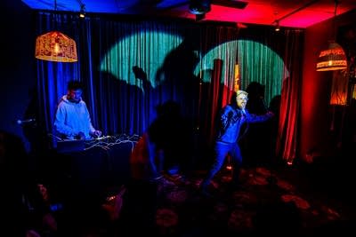 A hip-hop duo performing onstage