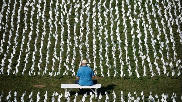 An aerial view of "In America: Remember," a public art installation commemorating Americans who died of COVID-19. Many grief counselors and clinicians have been overwhelmed trying to address grief at this scale.