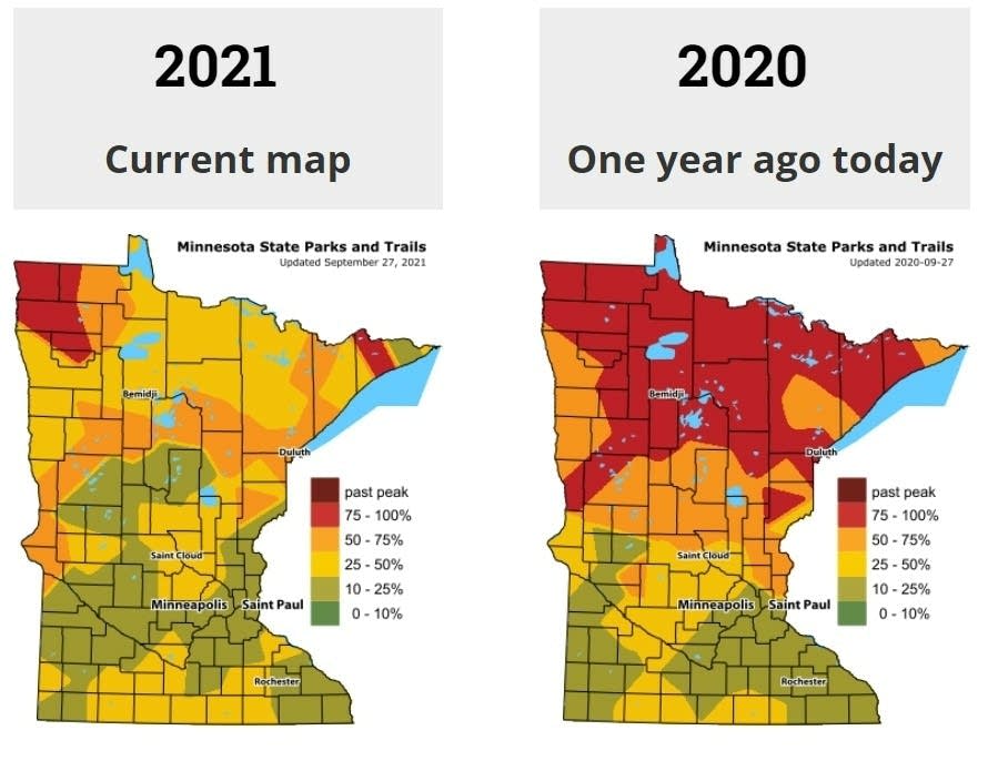 Current Fall Foliage Map 2020 Fall Color 2021 Running 1 To 2 Weeks Later Than Last Year | Mpr News