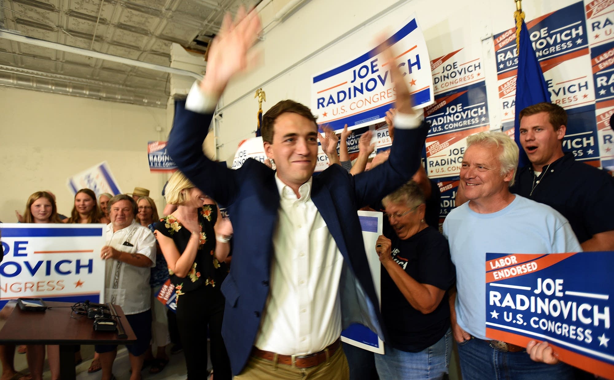 Joe Radinovich pumps up his supporters.