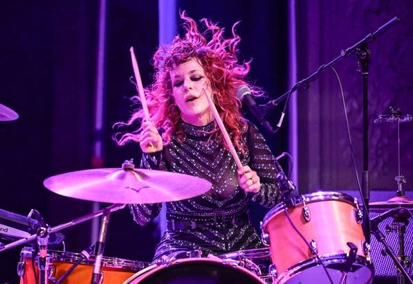 Julie Edwards of Deap Vally performs at August Hall on November 15, 2023 in San Francisco, California.