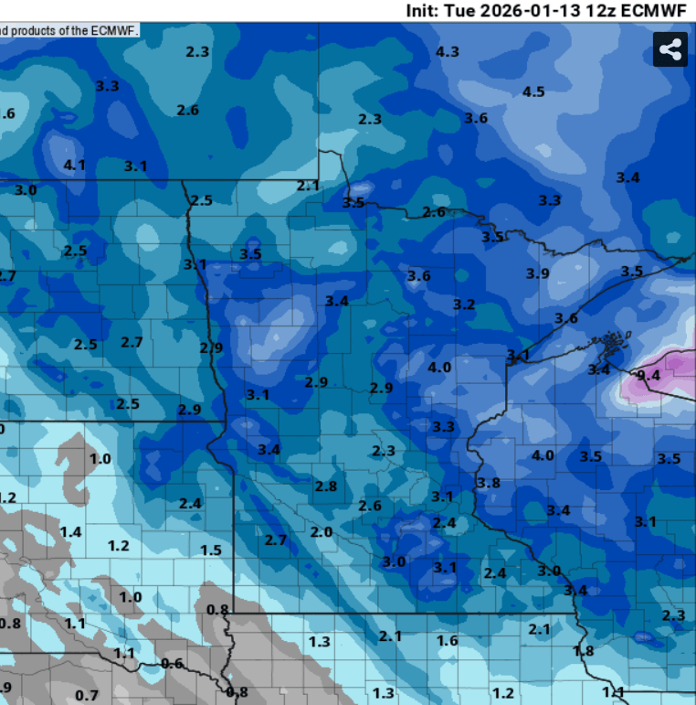 European ECMWF model snowfall output