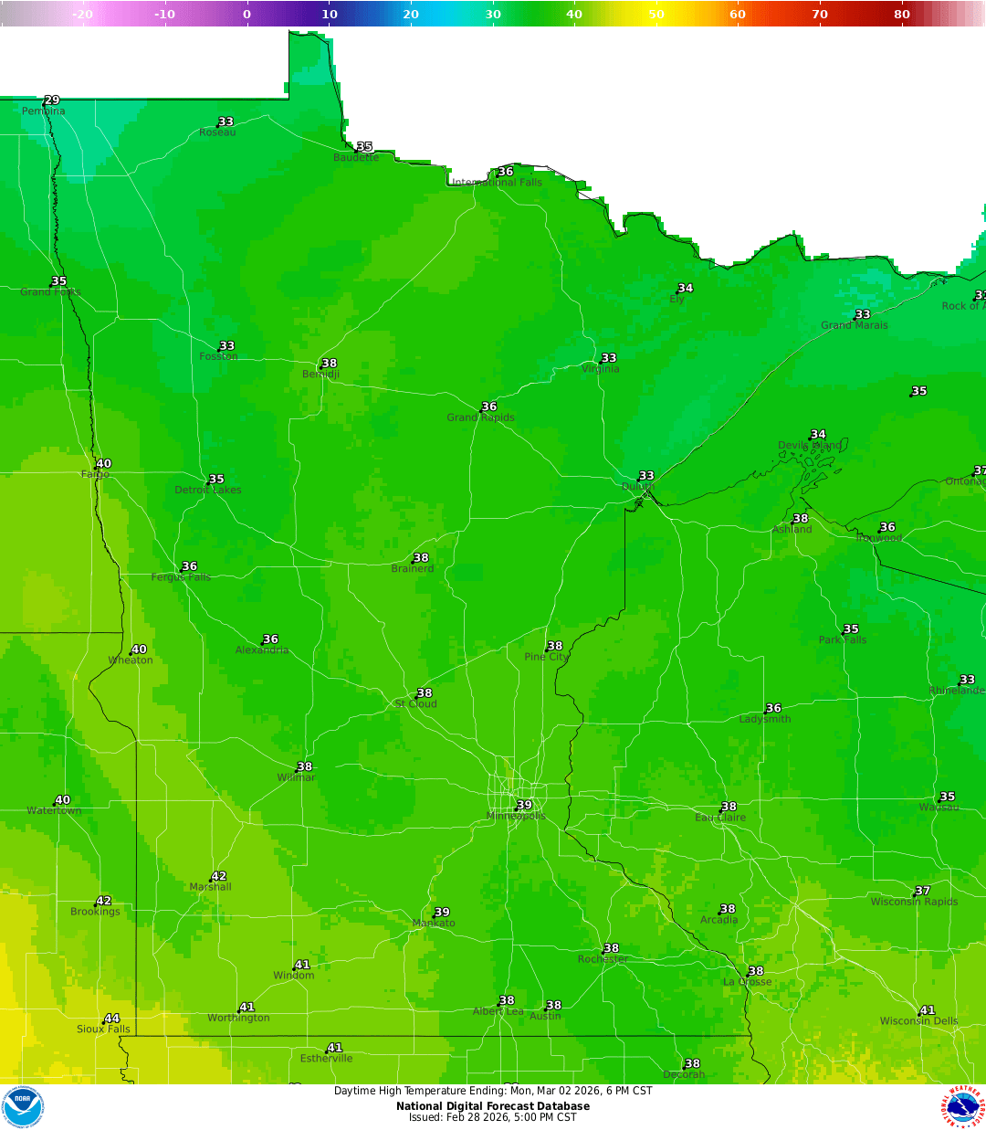 Highs for Monday