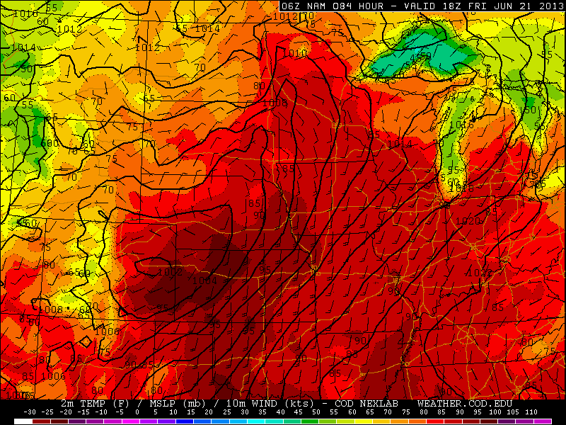 NAM forecast temperatures