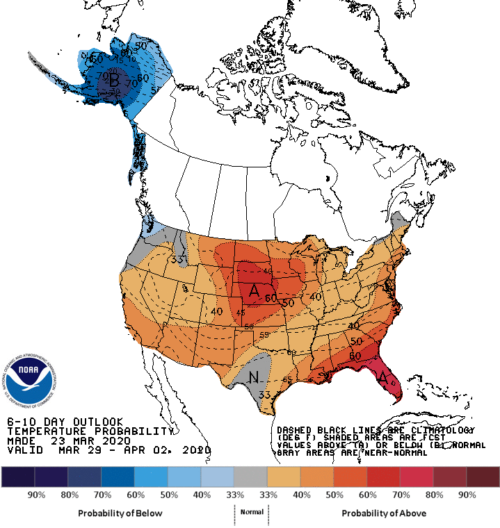 NOAA 6 to 10-day temperature outlook 