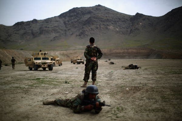 Afghan commando instructor at training