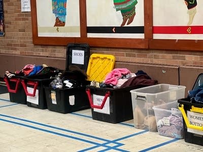 A few bins hold warm clothes.