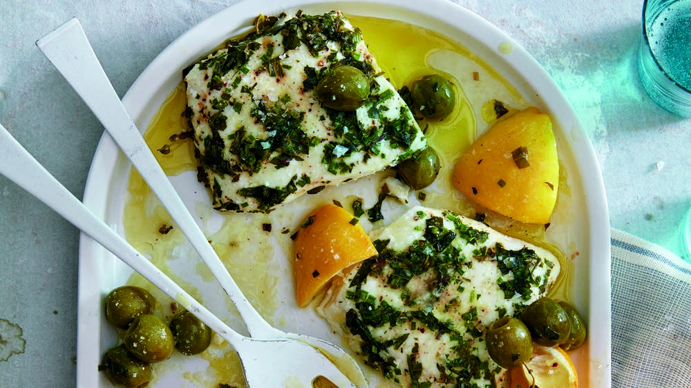 Roasted Fish with Green Herbs, Lemon & Olives | The Splendid TableThe Splendid TableThe Splendid TableAmerican Public Media