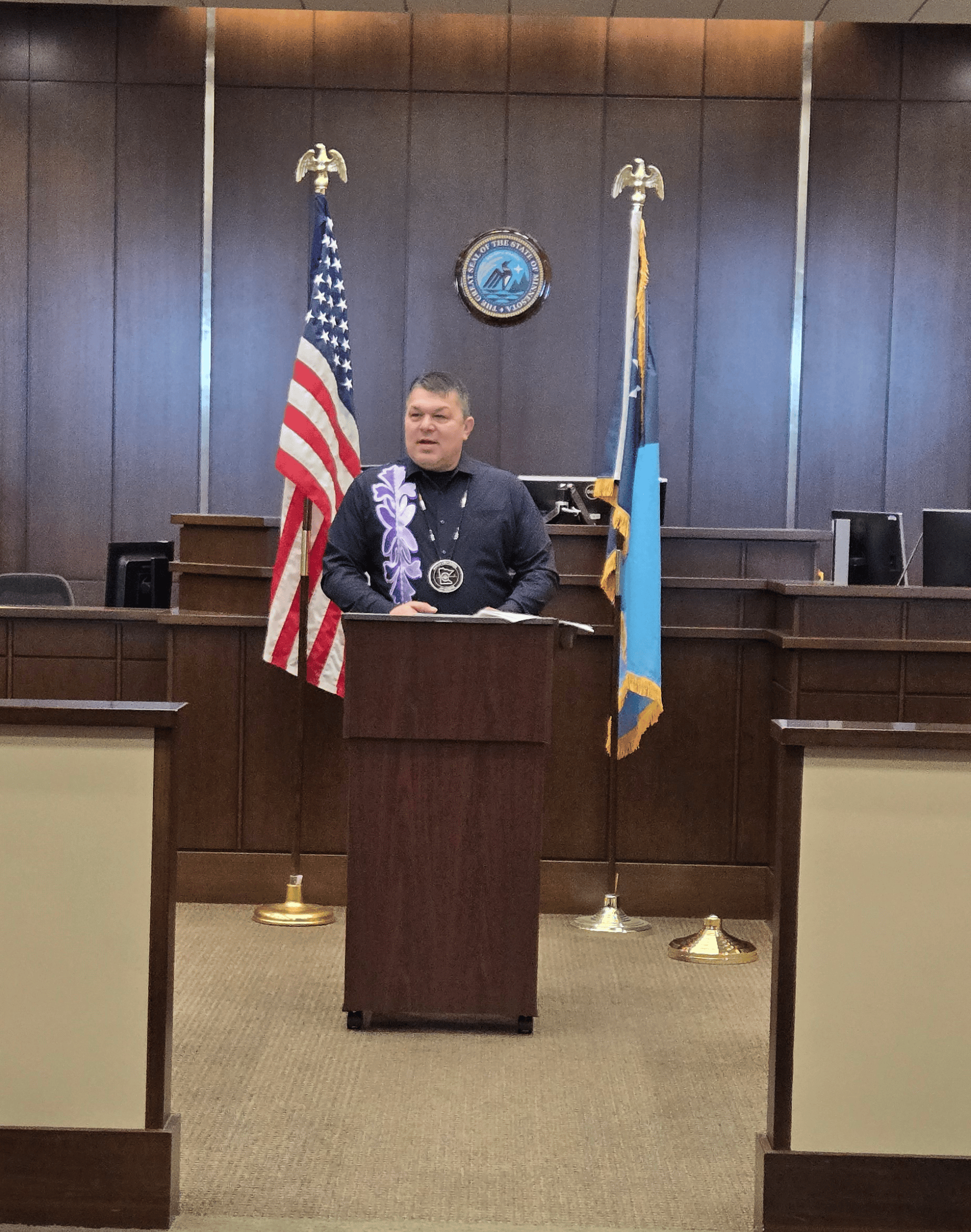 flags and people at judicial branch