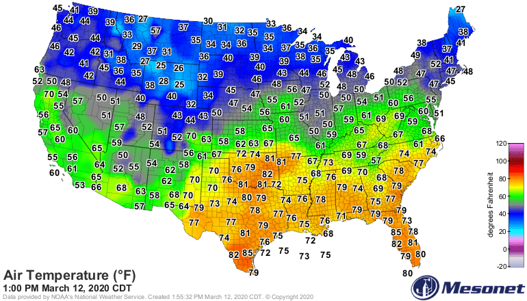 Temperatures Thursday afternoon