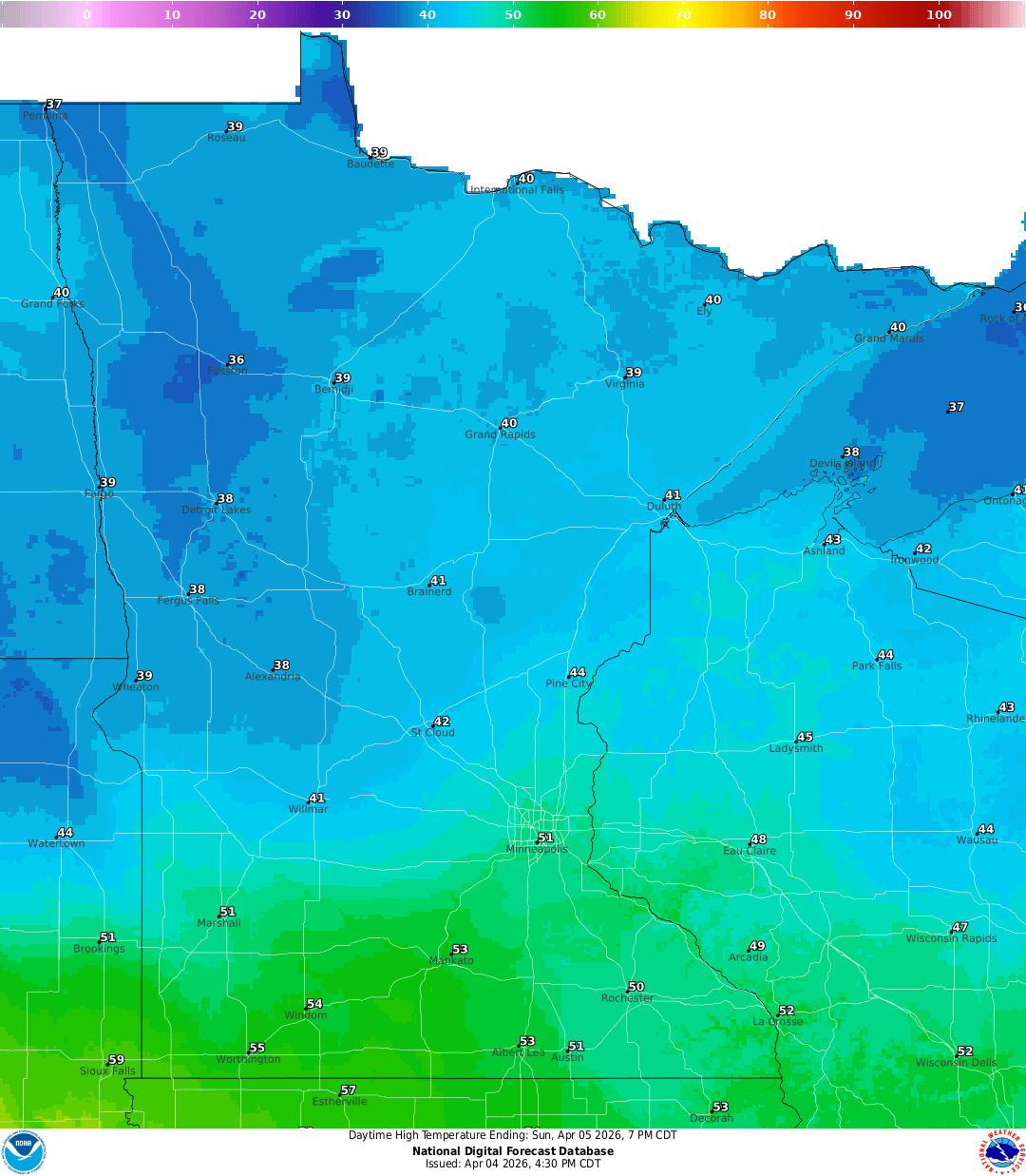 Highs for Sunday