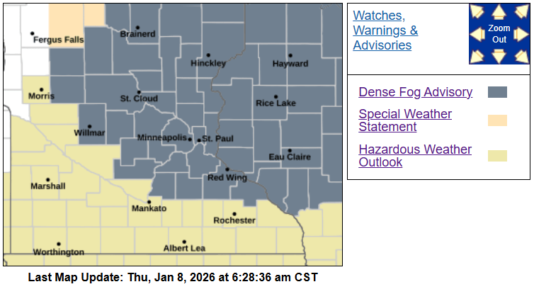 Another foggy start to Thursday with rain showers by afternoon